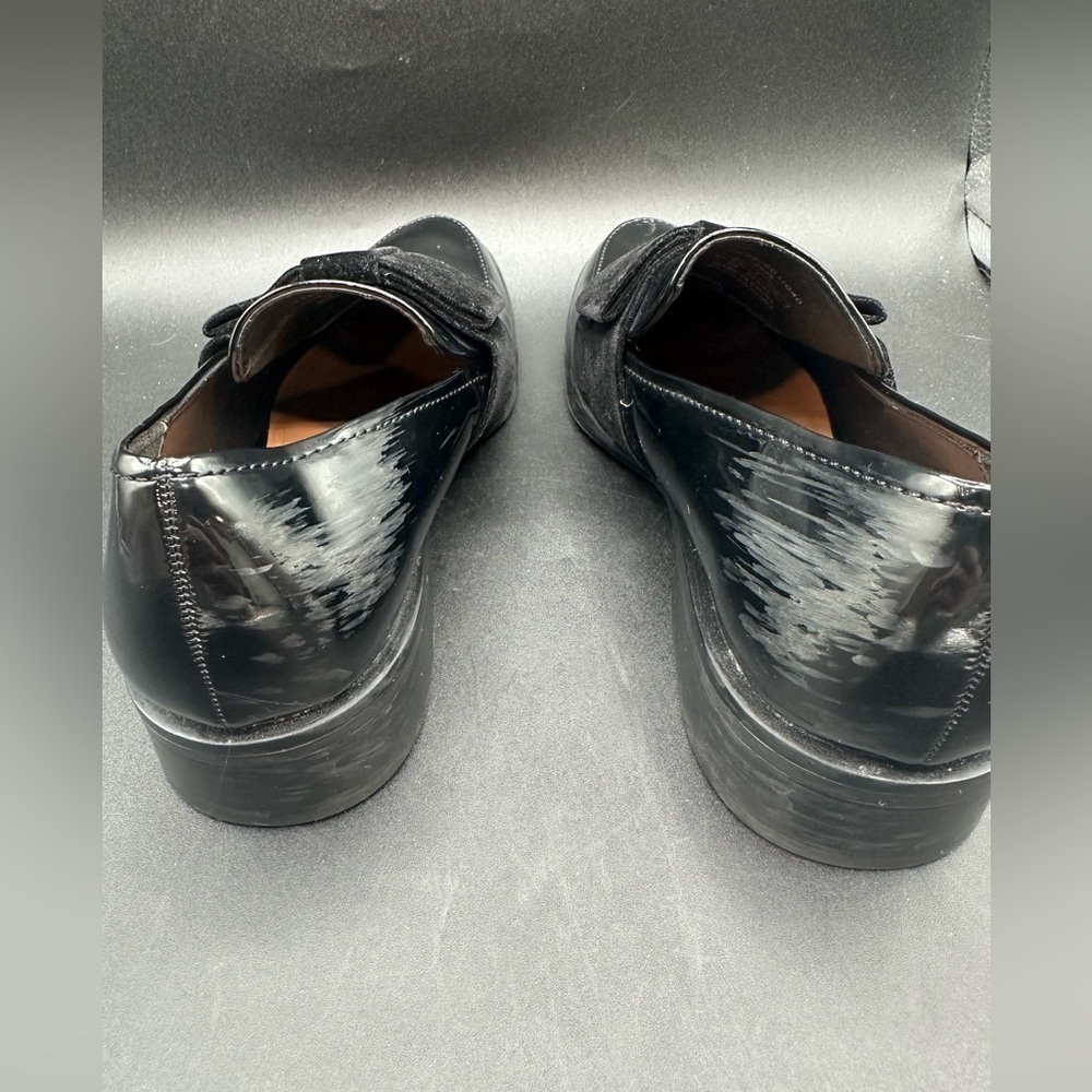 Zara Faux Black Patent Leather Velvet Bow Loafers Shoes Womens Size 7.5 EU 38 - Picture 6 of 6